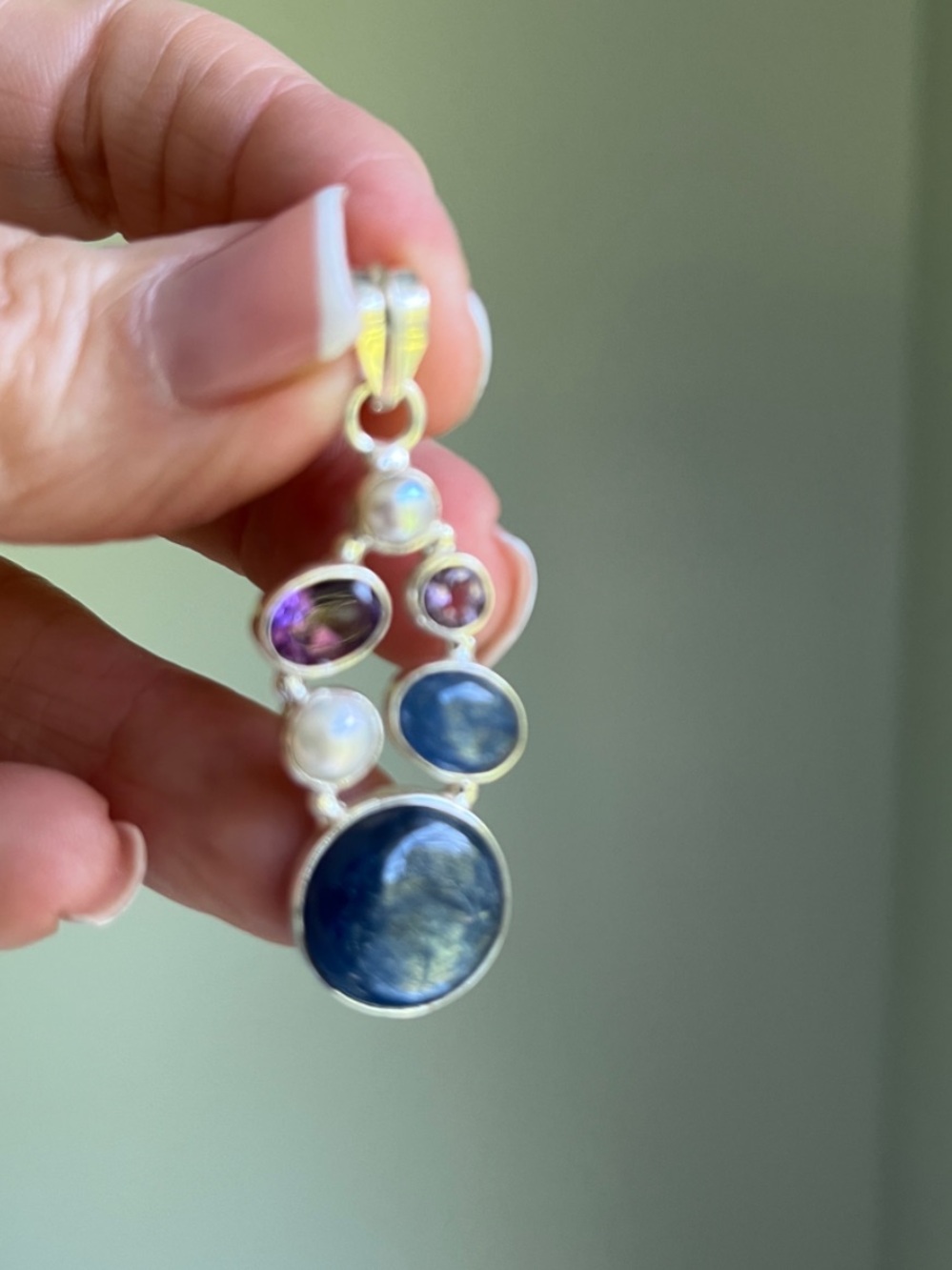 Silver Multi-Stone Blue and Purple Drop Pendant - Women’s Jewelry